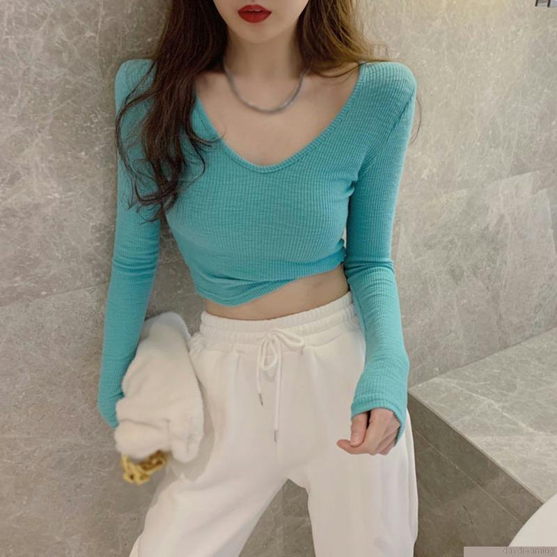 Áo croptop tay dài chất liệu cotton thời trang quyến rũ cho nữ