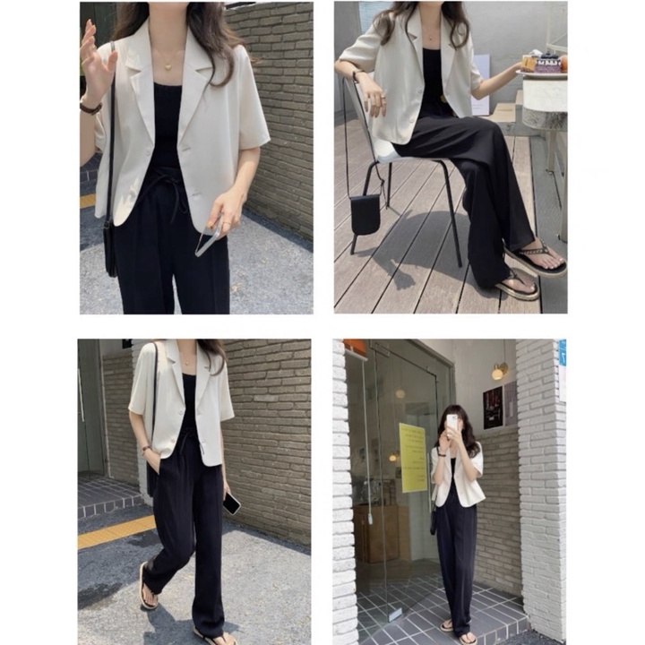 Áo BLAZER NGẮN TAY trơn đứng form, kiểu dáng croptop 2 cúc, 3 màu, chất đẹp style Hàn Quốc, hàng Quảng Châu - SẴN HÀNG | BigBuy360 - bigbuy360.vn