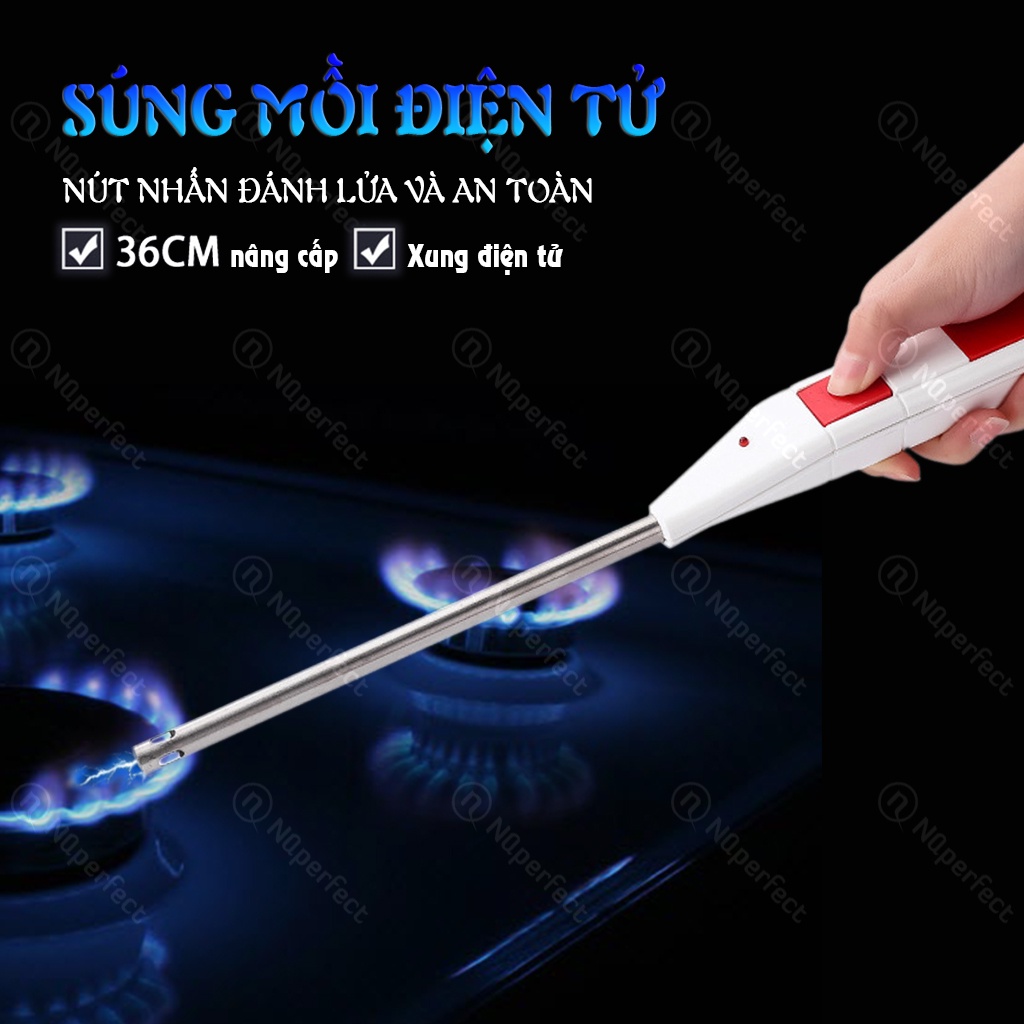 Cây mồi bếp ga nâng cấp dài 36cm model ZB1568 (bằng điện tử, bằng pin 1.5v) đánh lửa cực nhạy, an toàn - chất lượng cao