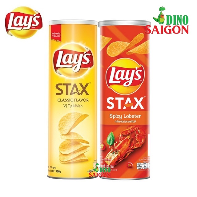 Combo 2 Hộp Bánh Snack Khoai Tây Lay's Stax Malaysia 160g vị Tự Nhiên và vị Tôm Hùm Nướng