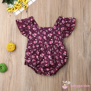 Bộ áo liền quần ngắn tay cổ vuông họa tiết hoa đáng yêu cho bé
