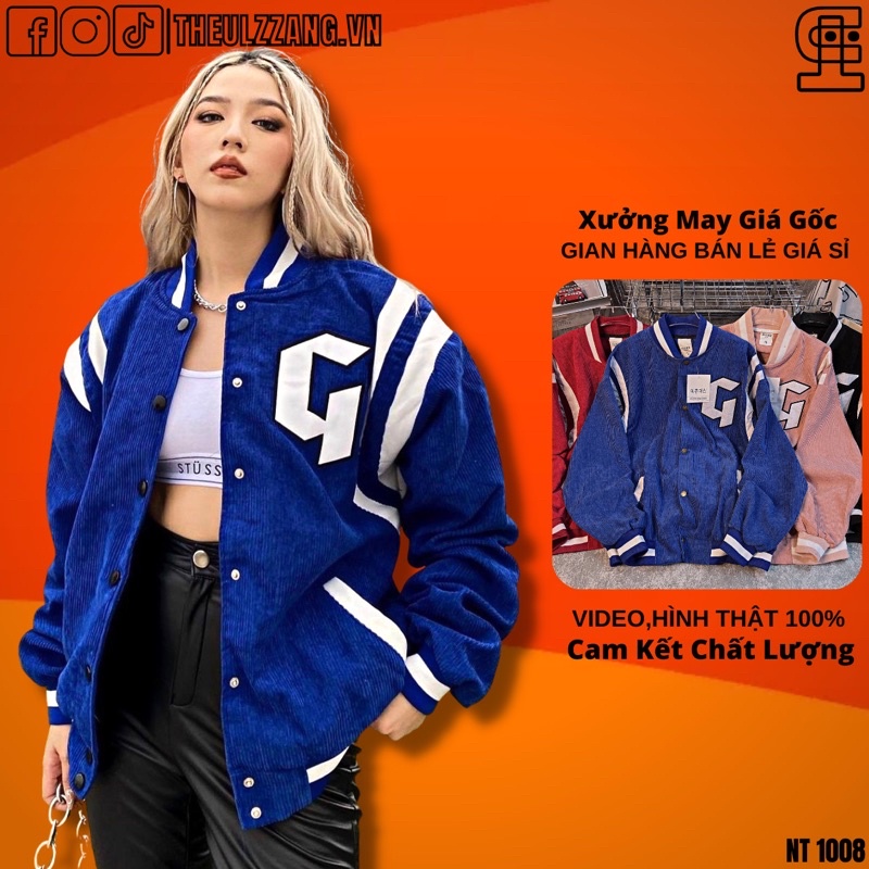 Áo khoác bomber nhung tâm nam nữ form rộng unisex cao cấp thêu G VIỀN VAI 2 SỌC - NT1008