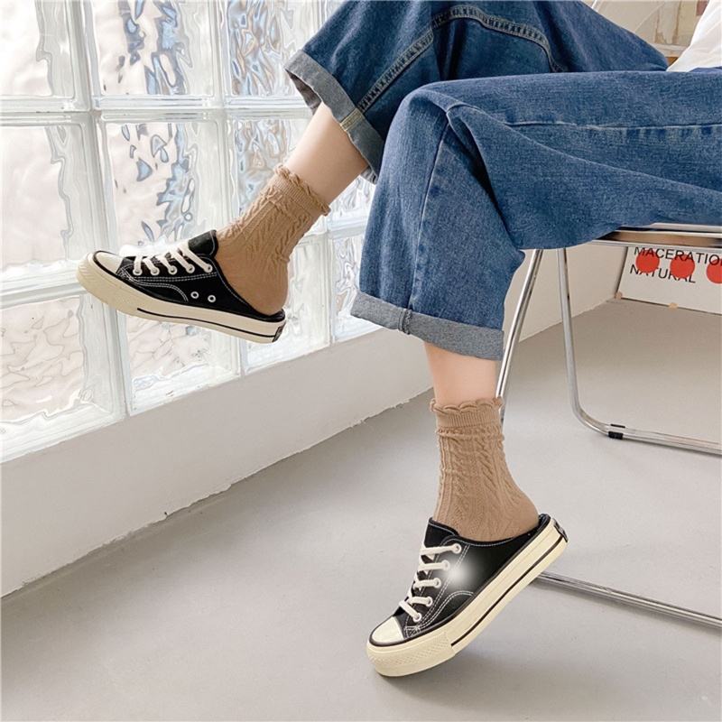 XIXI Vớ cotton dệt kim cổ thấp màu sắc ngọt ngào phong cách lolita thời trang thu đông cho nữ