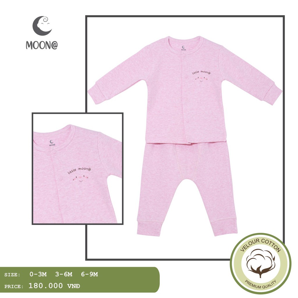 [CHÍNH HÃNG] Bộ dài tay cài giữa cotton nhung túi bụng họa tiết trẻ em Moon