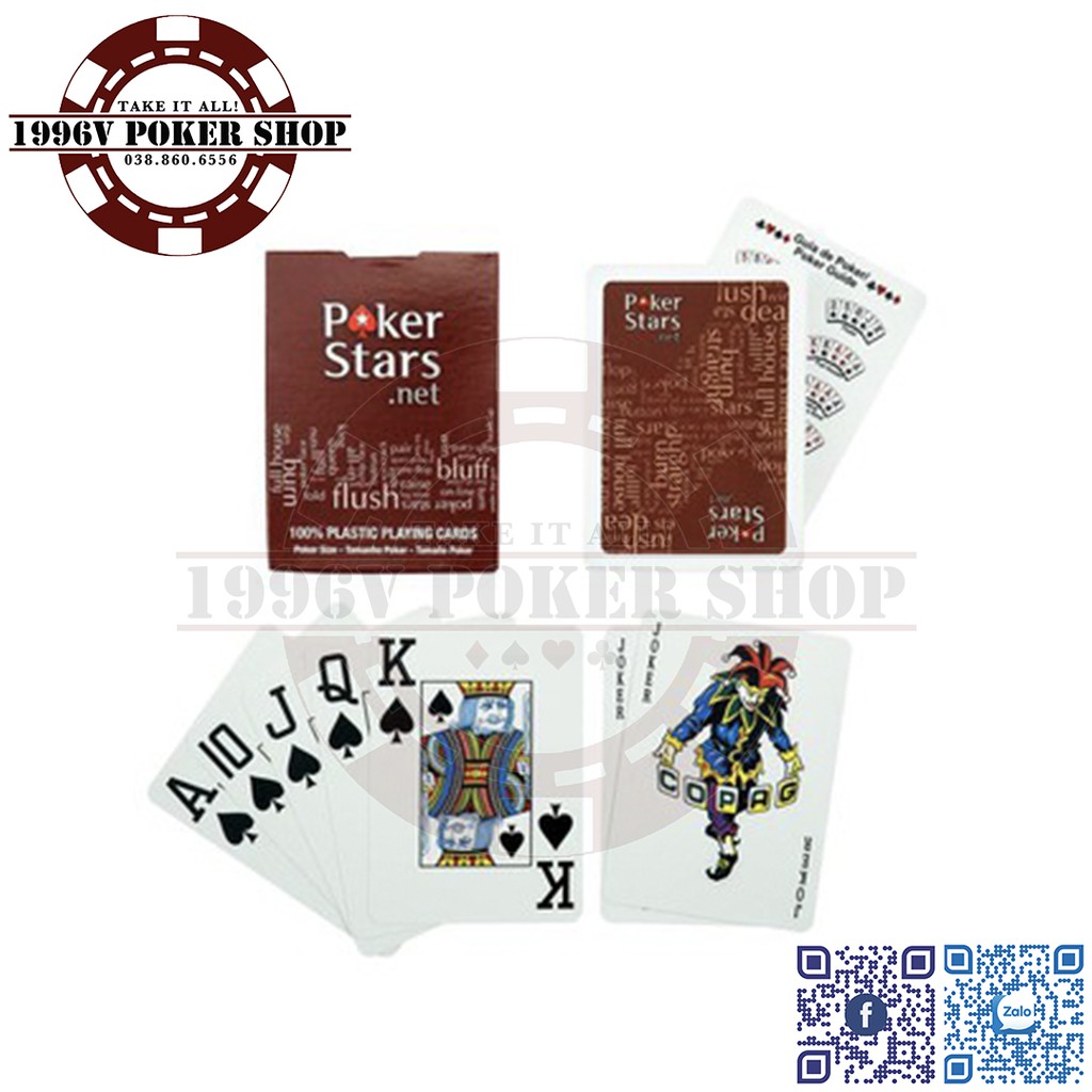 Combo 10 bộ bài tây nhựa Poker Size, bài poker plastic card Poker Star số to Jumbo chống nước - 1996V Poker Shop