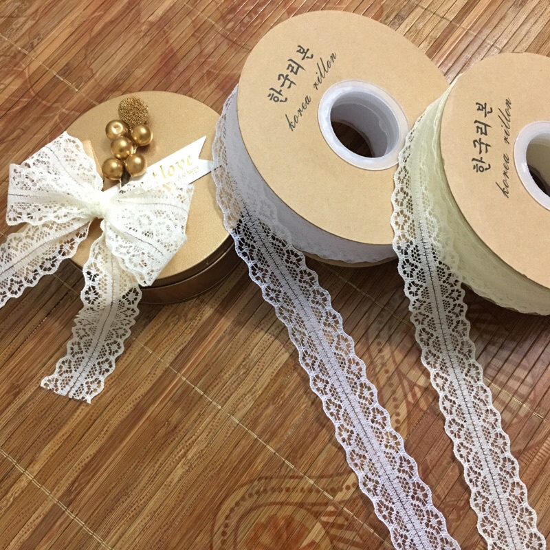Ruy băng ren lưới bản rộng 2.8cm màu trắng, màu kem thắt nơ, gói quà, trang trí