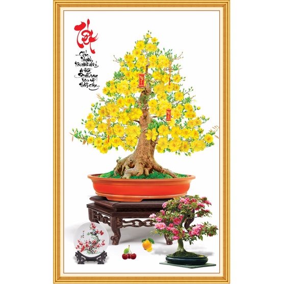 Tranh dán tường phong thủy VTC hoa mai chữ Lộc và nhiều mẫu mai đào khác LunaTM-0168 kim sa chọn mẫu