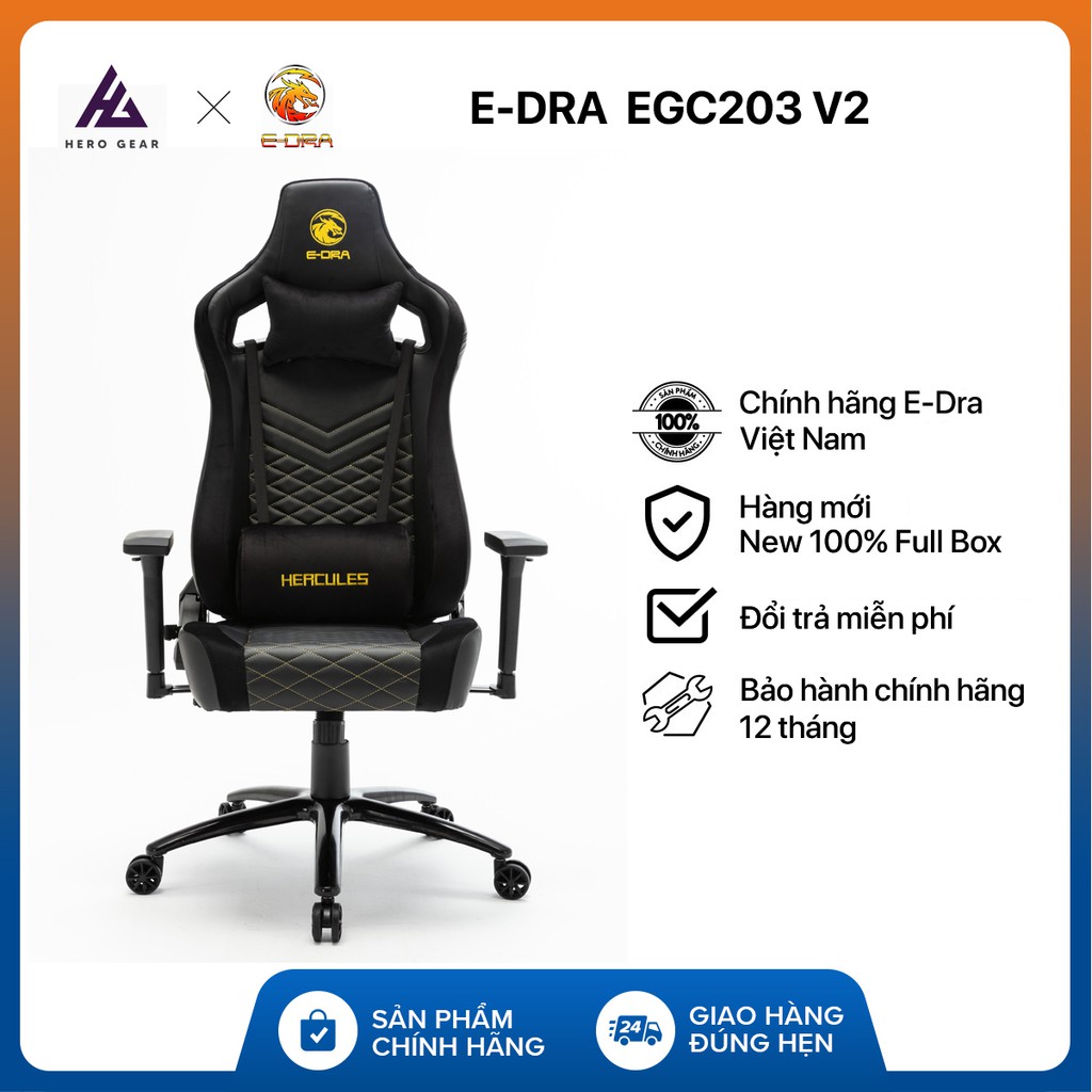 Ghế gaming E-DRA Hercules EGC203 V2 - Bản 2021 - Chân thép - Chất liệu da PU và Foam cao cấp - Bảo hành 12 tháng