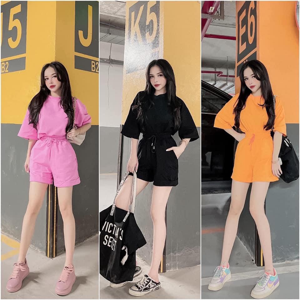 Sét Đồ Bộ Thể Thao Đùi Trơn Phong Cách Ulzzang Unisex, Freesize Chất Thun Cotton