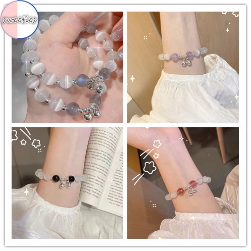 Vòng Tay Mặt Đá Mắt Mèo Đính Chuông Thời Trang Cho Cặp Đôi