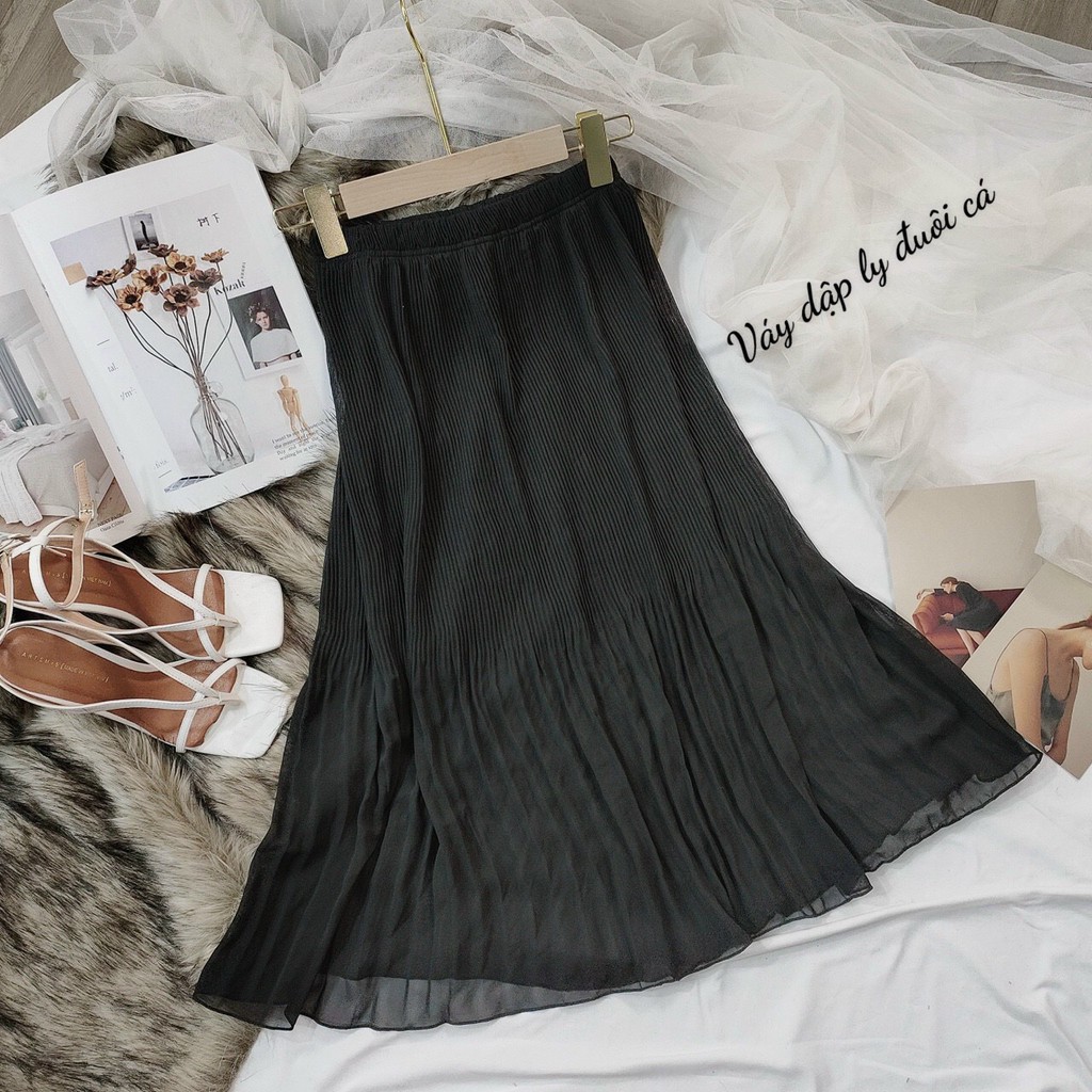 [Mã FASHIONT4WA2 giảm 10K đơn 50K] Chân váy midi dập ly dáng dài 2 lớp - vải voan | BigBuy360 - bigbuy360.vn