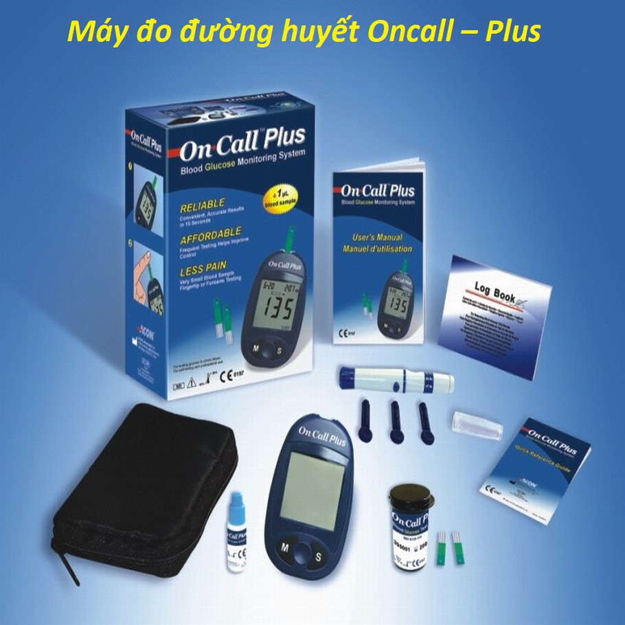 Máy Đo Đường Huyết Oncall – Plus Cao Cấp + Tặng 25 kim, 25 que thử + Tặng thêm 50 miếng bông tẩm cồn