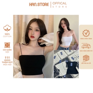 Áo 2 dây sợi bún thun gân đẹp 100% cotton đen trắng