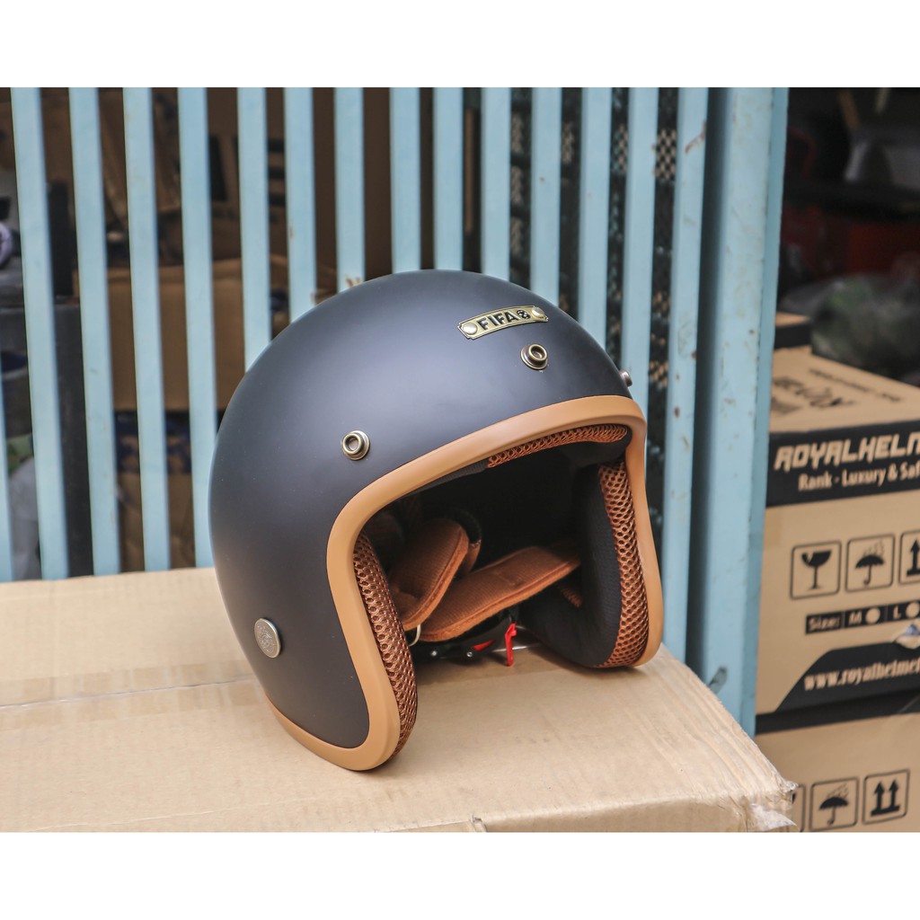 Mũ nón bảo hiểm 3/4 Màu Đen Nâu có kèm Kính UV400