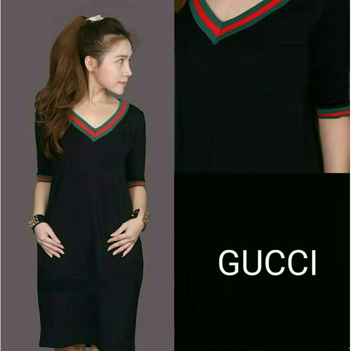 Đầm Gucci Cổ Chữ V Màu Đen 93ssr Thời Trang Cá Tính Cho Nữ