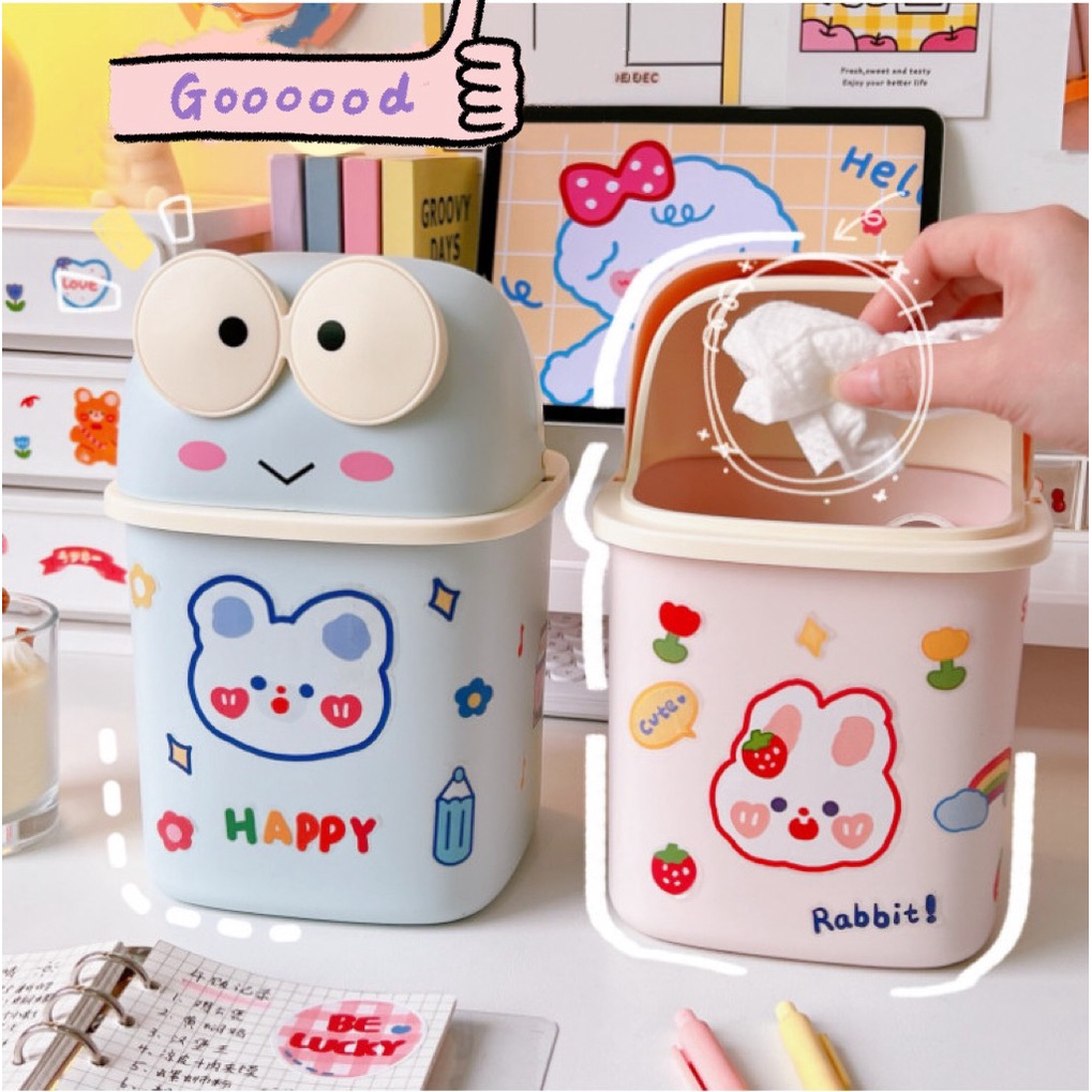 Thùng đựng rác size to, hộp đựng bút văn phòng phẩm hình con ếch để bàn có nắp đậy làm quà tặng bạn đẹp rẻ