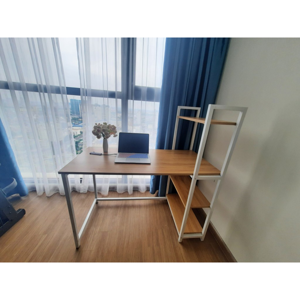 Bàn Máy Tính Liền Kệ Sách ️🎖️ Cao Cấp ️🎖️ bàn làm việc có khung sắt phủ Melamin chống thấm (kèm ảnh thật) | BigBuy360 - bigbuy360.vn