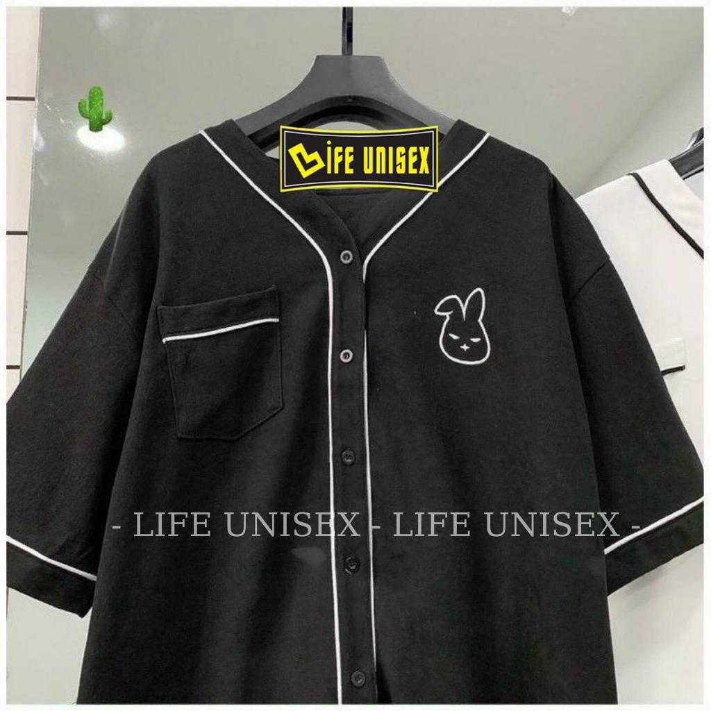 Áo khoác cardigan sơ mi chạy viền thêu hình THỎ form rộng, Áo khoác kate hàn phong cách Unisex dày dặn - Life Unisex