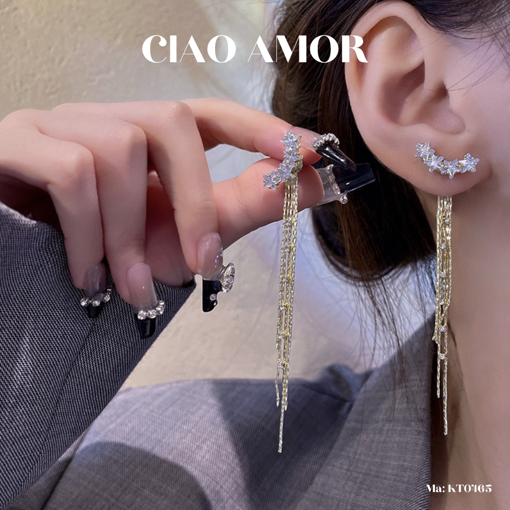 Khuyên tai nữ, Bông tai nữ ngôi sao Bling dài sang trọng Trang sức Ciao Amor - KT0463