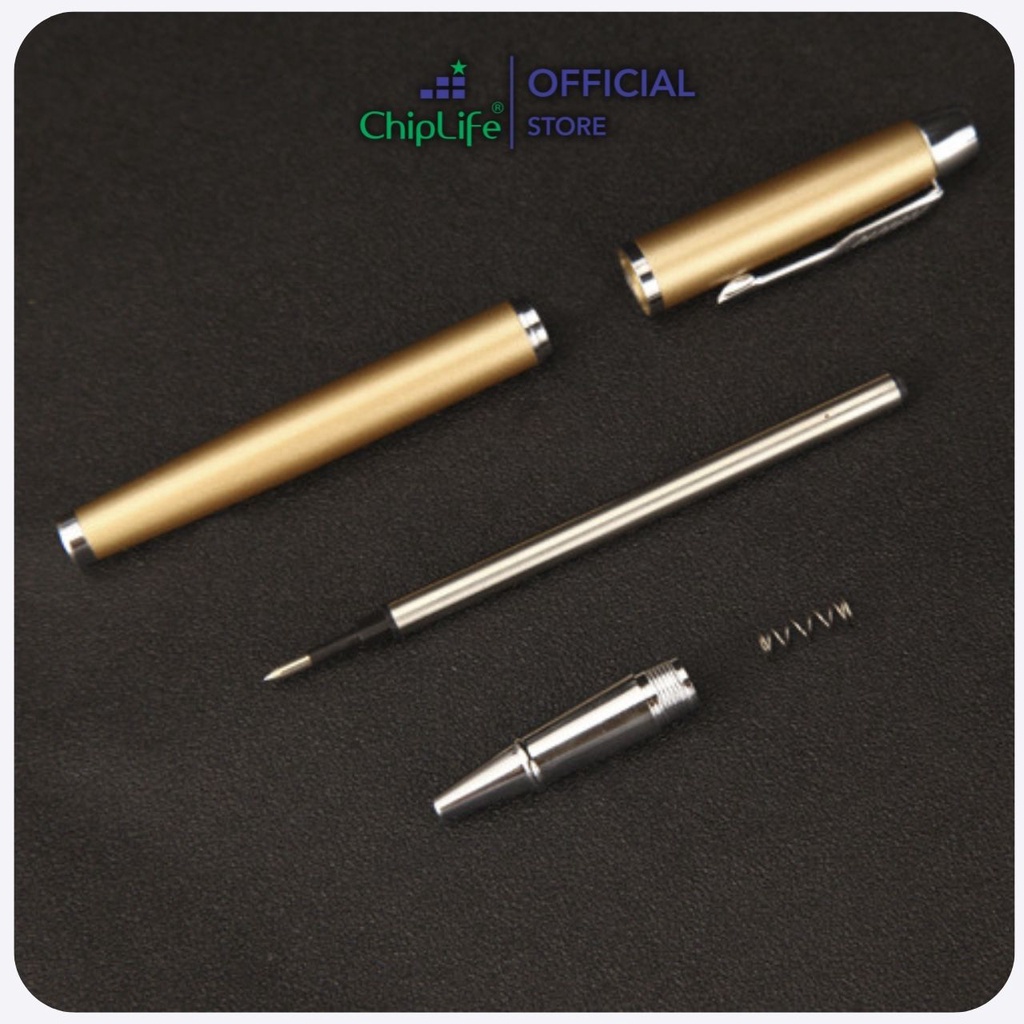 Bút ký khắc tên theo yêu cầu CHIPLIFE IMV029 - Vàng viền bạc ngòi 0.5mm mực xanh