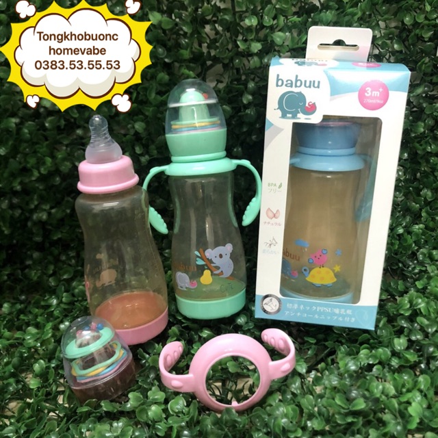 Bình sữa Babuu PPSU nhập khẩu Nhật kèm đồ chơi (tặng núm)
