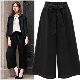 Quần Culottes cạp chun thắt lơ vải đũi
