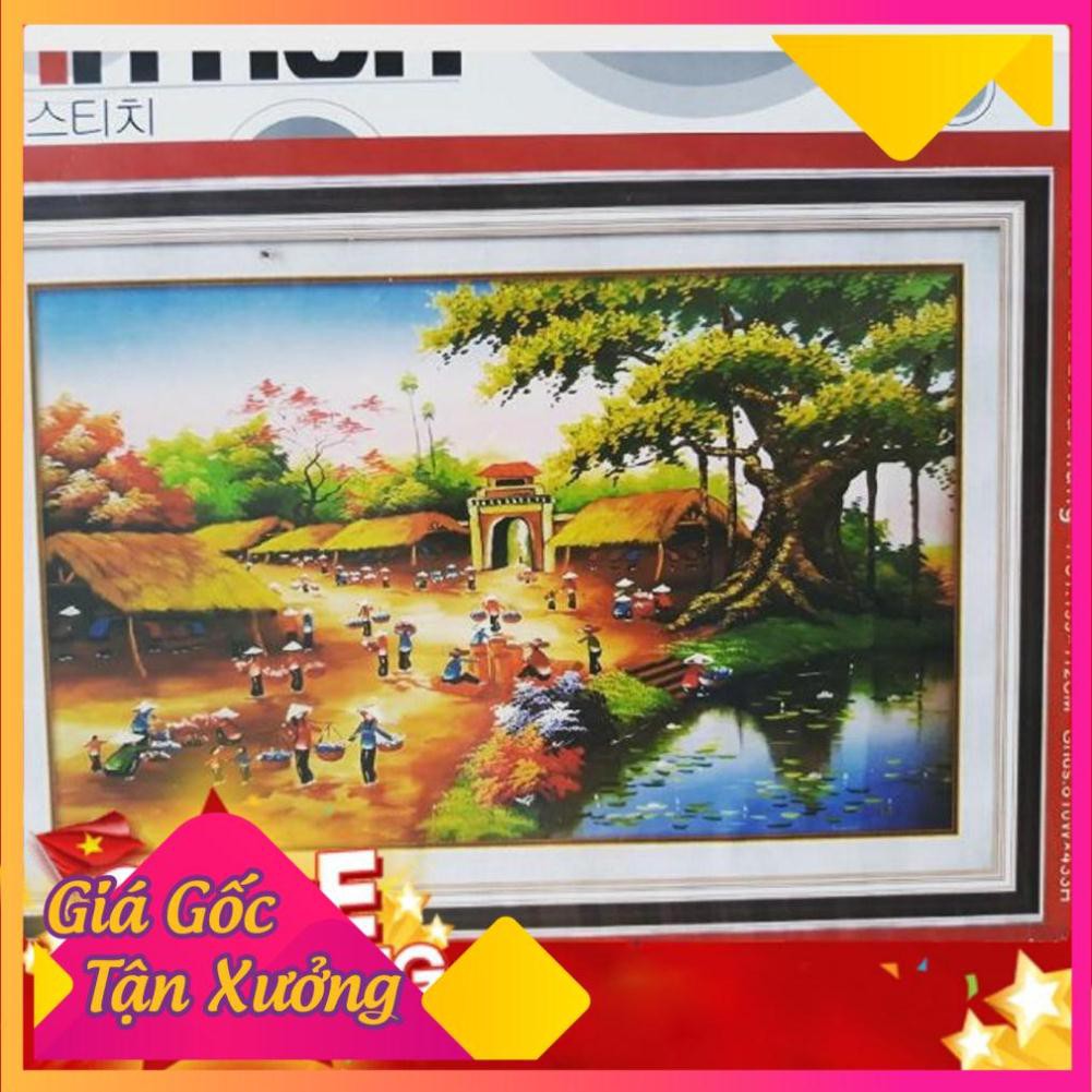 199x112CM TRANH THÊU CHỮ THẬP LÀNG QUÊ VIỆT NAM TRANH CHƯA THÊU DHL 89008