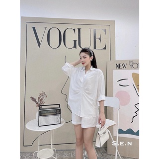 Set áo sơ mi và quần short chất lụa thô mềm mại
