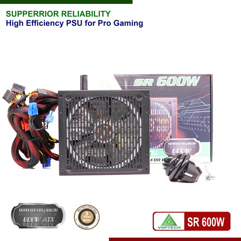 Nguồn VSP SR600 Gaming (600W LED)- NGUỒN CÔNG SUẤT THỰC