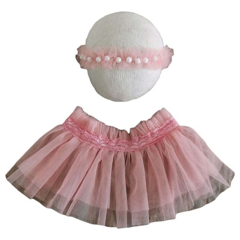 Bộ Phụ Kiện Váy Ren Đính Ngọc Trai Dùng Chụp Ảnh Cho Bé Sơ Sinh