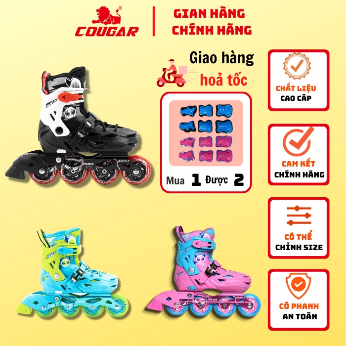 Giày Patin Trẻ Em Cougar Pro Chính Hãng Cao Cấp Có 3 Màu, Tặng Kèm Túi Đựng Giày Chuyên Dụng, Chất Lượng Cao Cấp