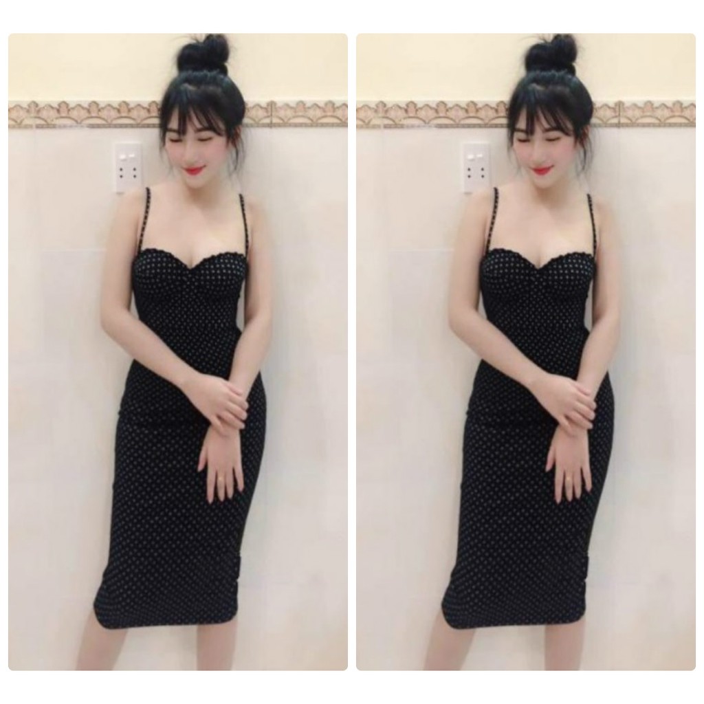 Đầm body sexy cúp ngực chấm bi