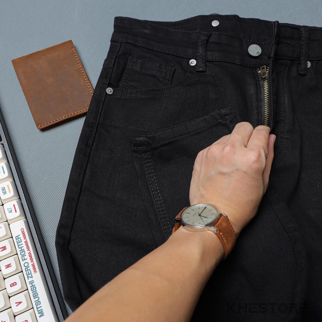 Quần Jeans Nam Khestore 9095 , Jeans Trơn Đen Rách Gối Phong Cách Hàn Quốc | BigBuy360 - bigbuy360.vn