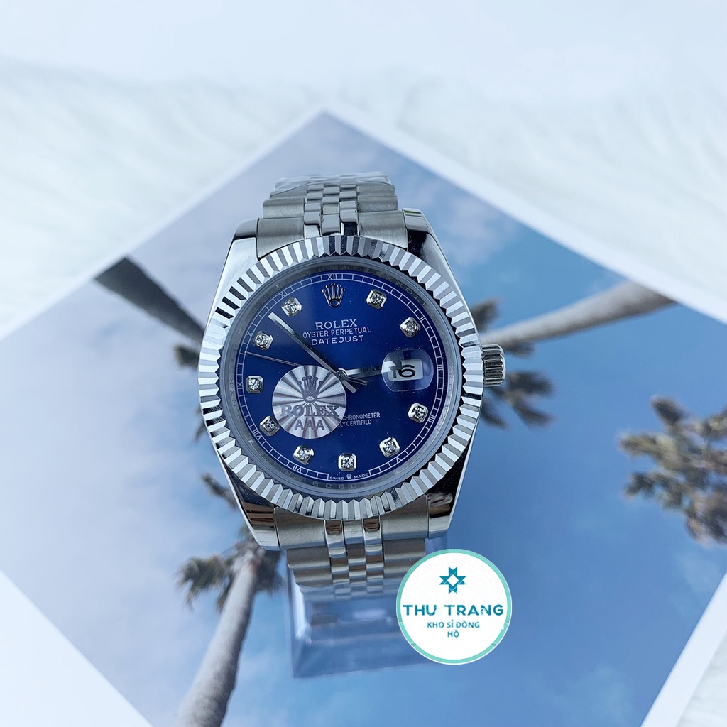 Đồng hồ Nam Rolex máy nhật mẫu classic mặt xanh viền trắng dây kim loại dòng cơ Automatic size 36-40mm