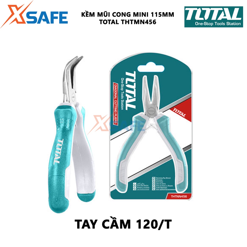 Kềm mũi cong mini TOTAL THTMN456 Kìm mũi cong kích thước 4,5&quot;/ 115mm thép CR-V, tay cầm cách điện, bọc cao su