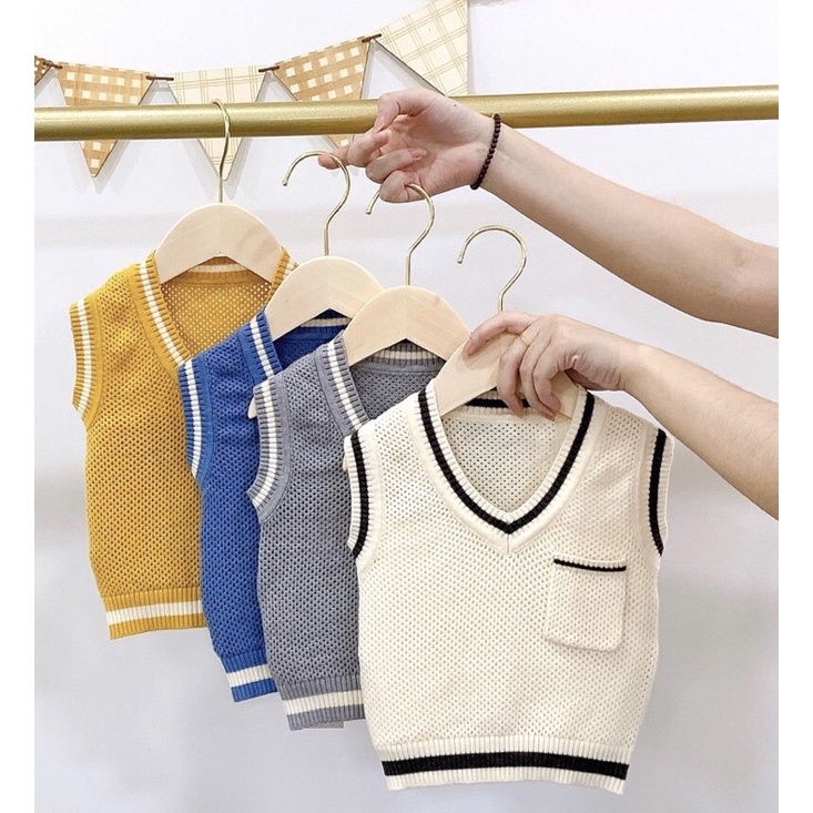 Áo gile,Áo len gile túi ngực phối viền trơn bassic cho bé yêu