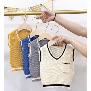 Áo gile,Áo len gile túi ngực phối viền trơn bassic cho bé yêu A0023