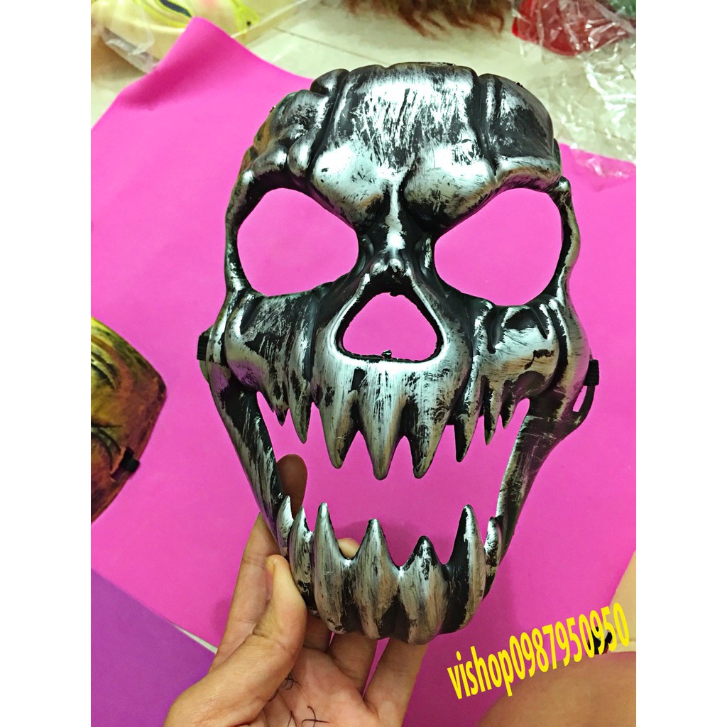 Mặt nạ họa tiết đầu lâu cho nam-Mặt nạ Halloween hình đầu lâu ghê rợn-Mặt nạ xương sọ - Mặt nạ nửa đầu lâu hóa trang
