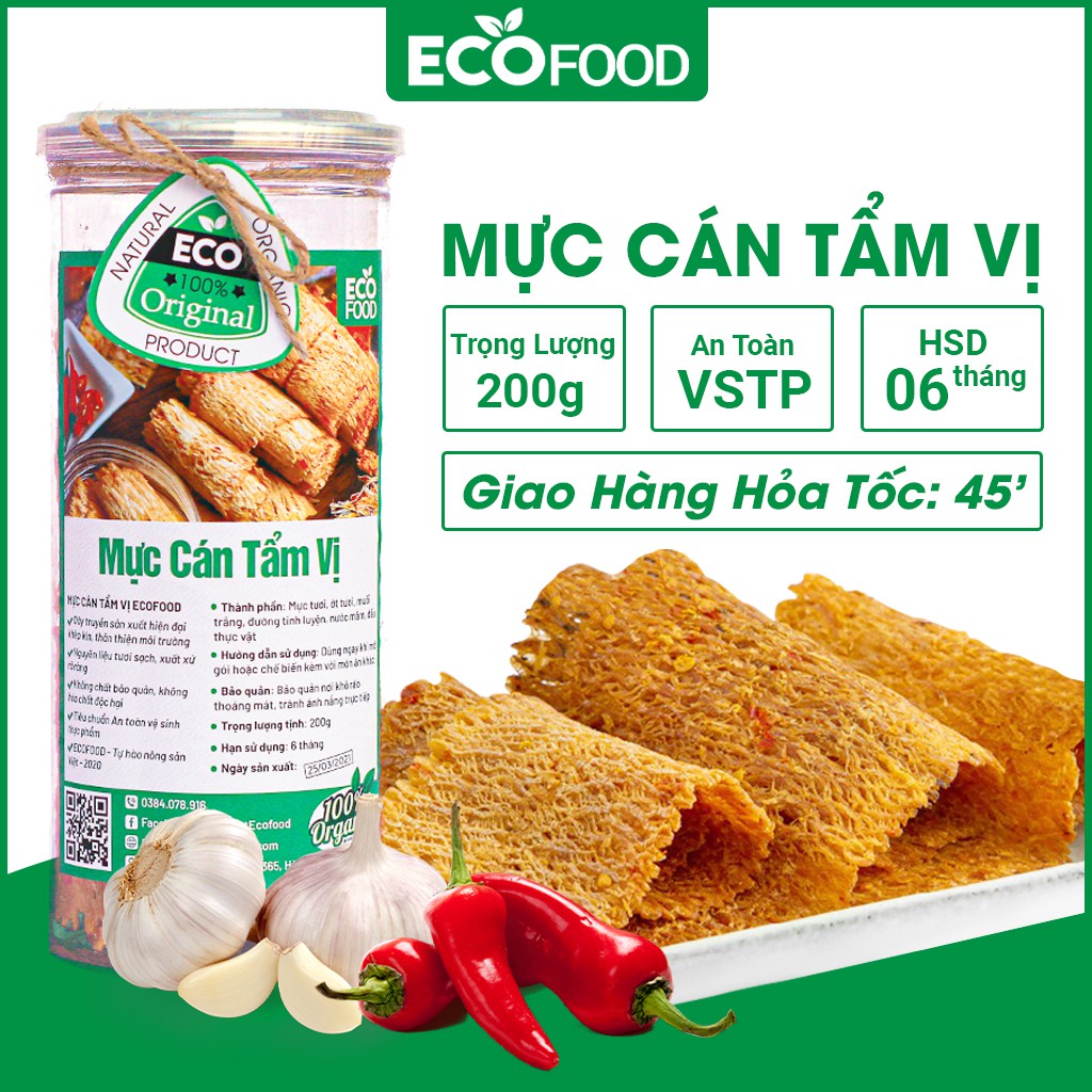 Khô Mực Cán Tẩm Gia Vị Cay 200G Ecofood - Đồ Ăn Vặt Việt Nam Giá Rẻ, An Toàn Vệ Sinh Thực Phẩm