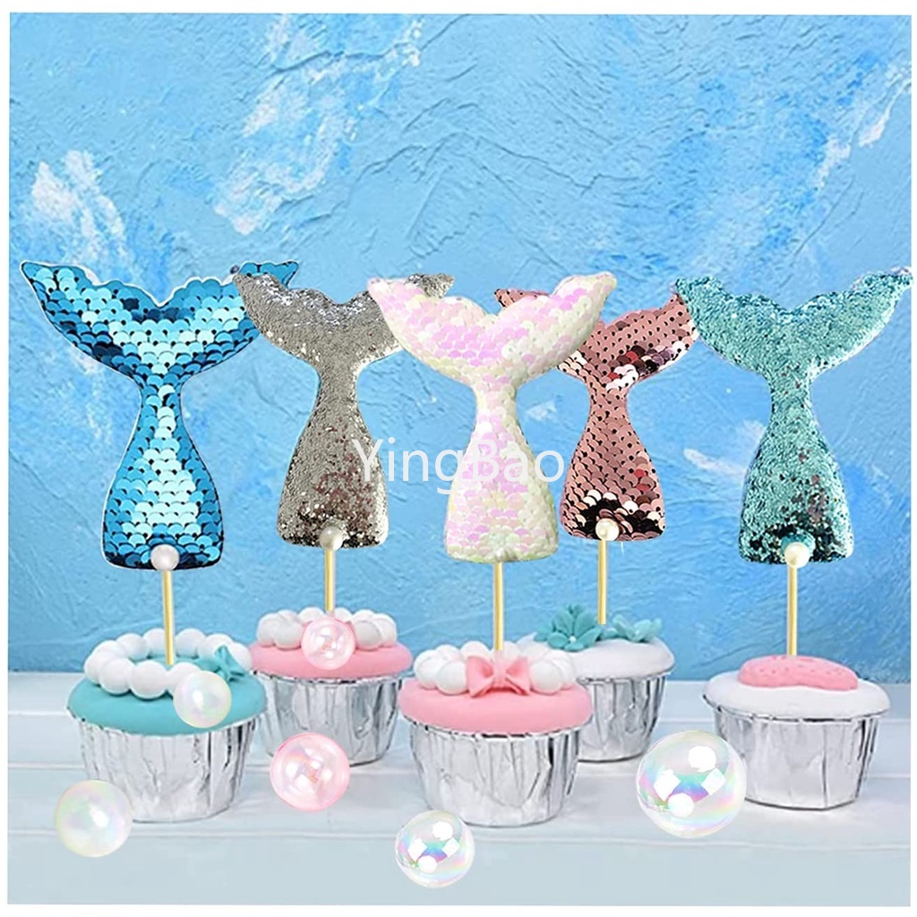 Set 12 Que Gắn Đuôi Nàng Tiên Cá Trang Trí Bánh Kem