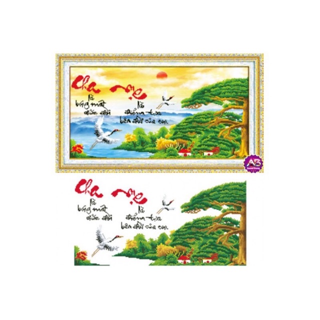 Tranh đính đá cha mẹ : kt 75*45 cm