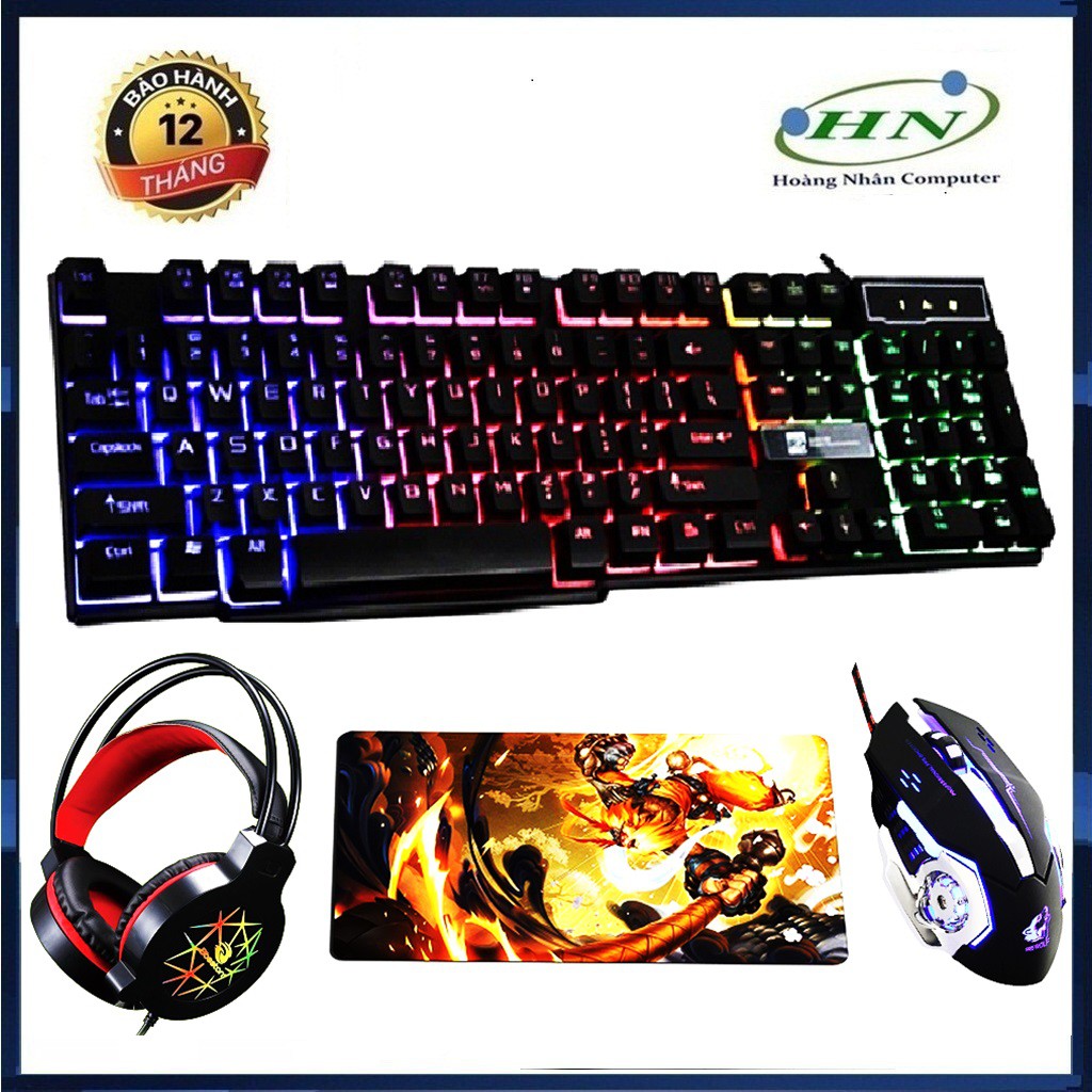 [Mã 159ELSALE hoàn 7% đơn 300K] Bộ bàn phím giả cơ R8 1822 + Chuột Game và Tai Nghe Led HS + Kèm Lót Chuột Lớn