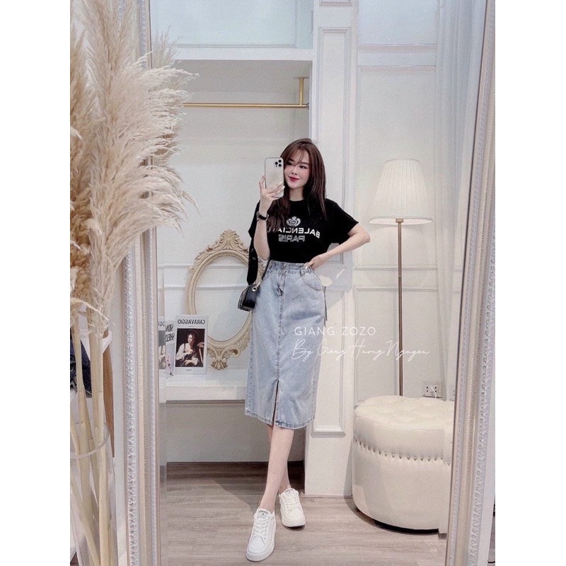 Chân Váy Jeans dài, chân váy bò Lưng Cao cạp chun dáng dài xẻ trước Thời Trang Hàn Quốc M646 | BigBuy360 - bigbuy360.vn