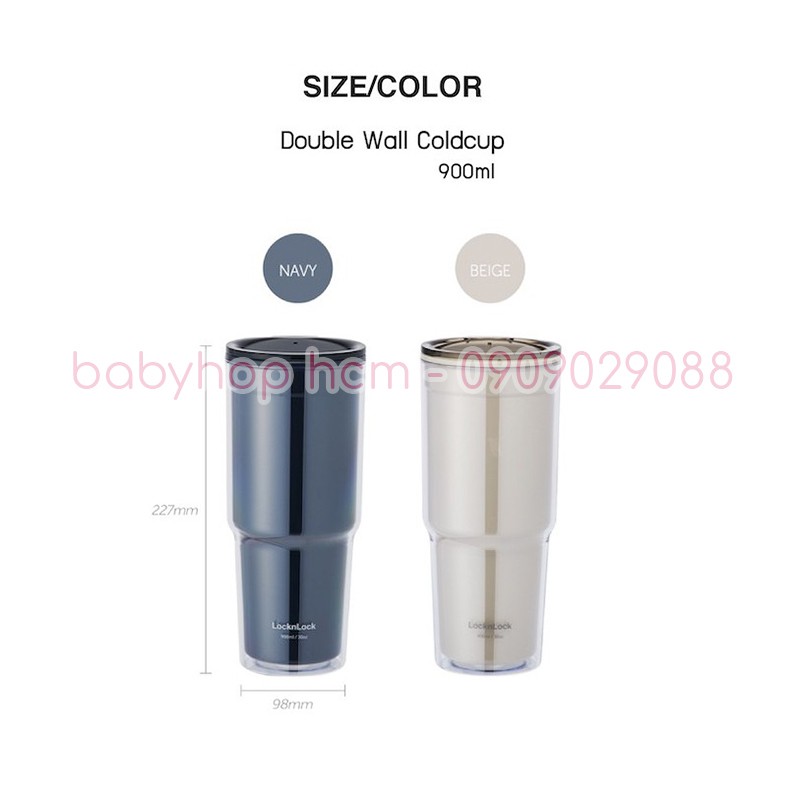 Ly nhựa 2 lớp Lock&amp;Lock Double Wall Cold Cup 900ml HAP502 (2 màu)