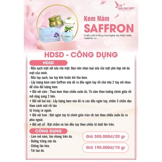 Kem Nám SAFFRON- hải âu việt-  chính hãng 100% cao cấp