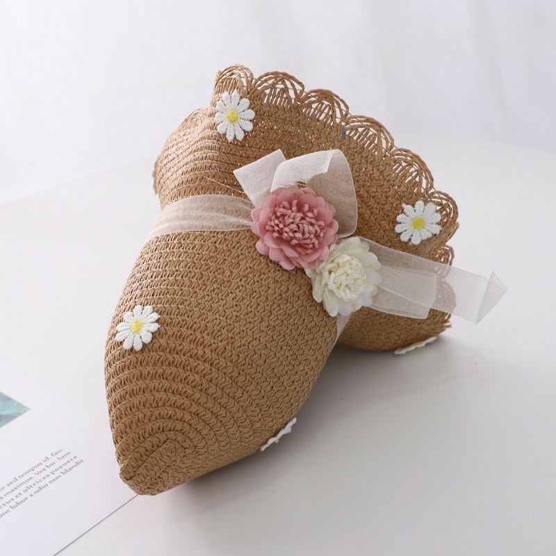 PVN27783 Mũ cói rộng vành kèm túi cho bé gái