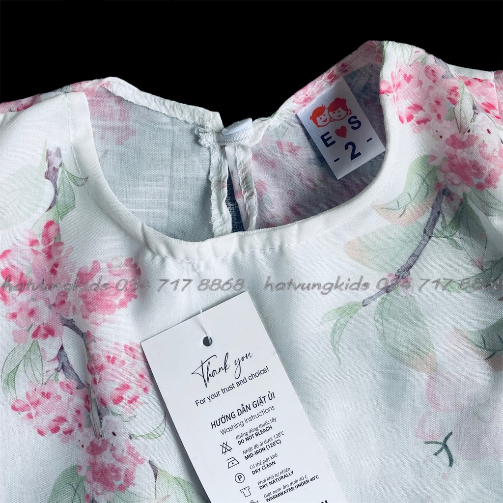 Đồ bộ bé gái- Set áo thô họa tiết hoa đào và quần đũi cho bé 1-5 tuổi