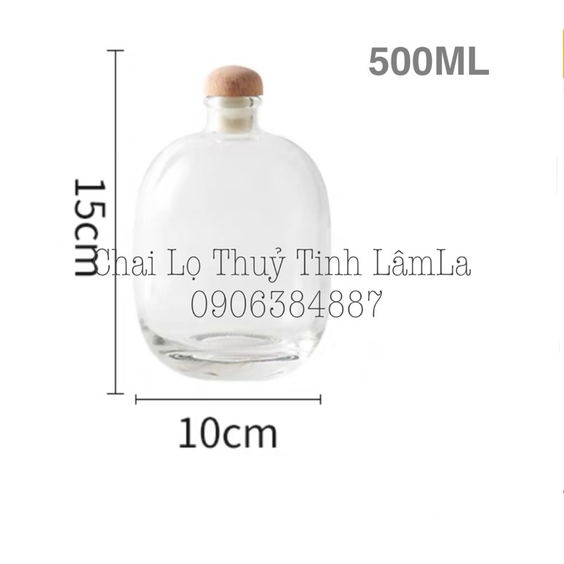 Bình Rượuu Thuỷ Tinh Tròn Nhám Mờ Nắp Gỗ Cao Cấp 100ML 250ML 500ML