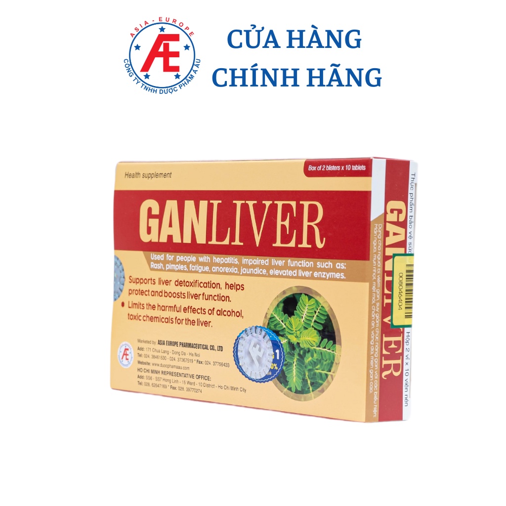 Ganliver hỗ trợ giải độc và tăng cường chức năng gan hộp 20 viên DƯỢC PHẨM Á ÂU