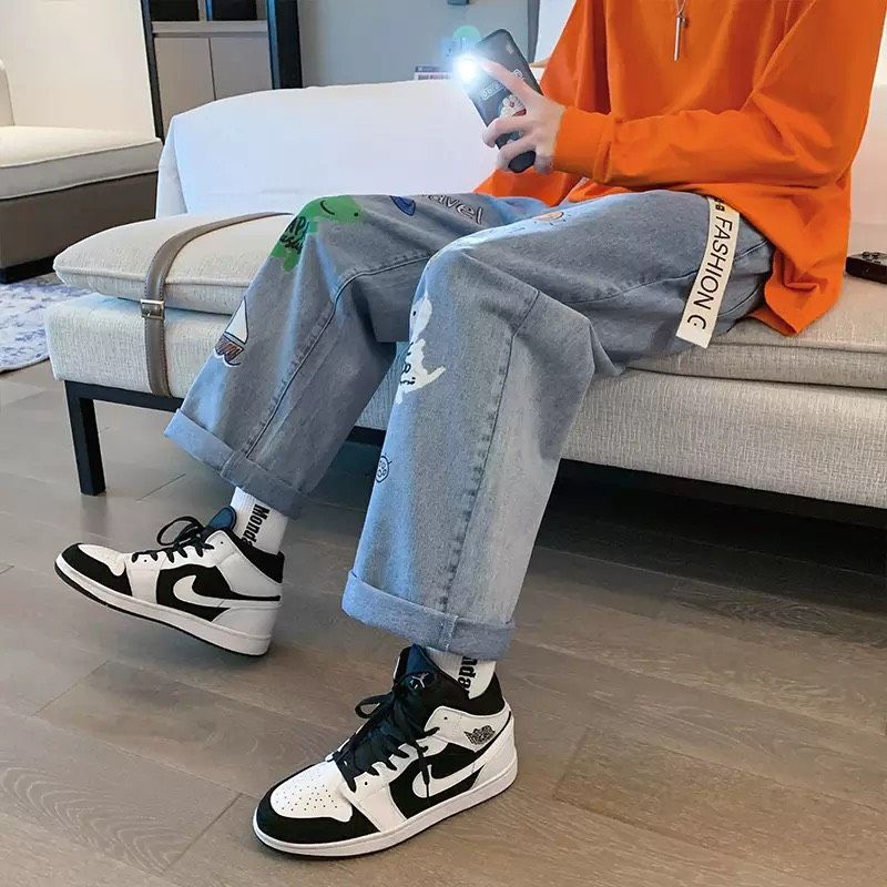 QUẦN BAGGY JEANS ỐNG RỘNG NAM-TAN-DÁNG SUÔNG -QJI3-THỜI TRANG UNISEX-có size Nam Nữ in dể phối đồ siêu đẹp màu xanh